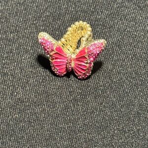 Gold Tone Pink Butterfly Stretch Ring
